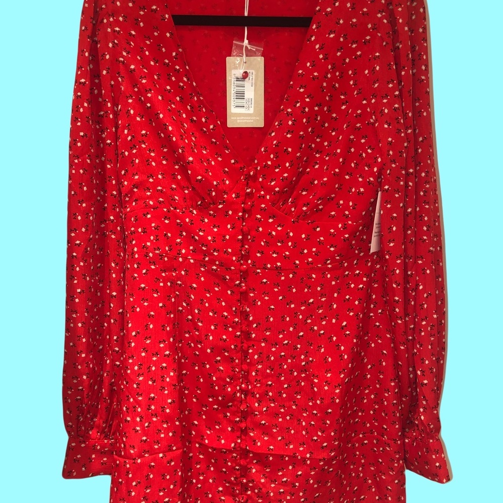 BNWT Savel Red Floral Long-sleeved Amelia Mini Dress size 12 - Picture 5 of 11